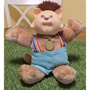 Vtg Cabbage Patch Kids Koosas Cat 1985 Doll Overalls w/ Rainbow Suspenders Plush